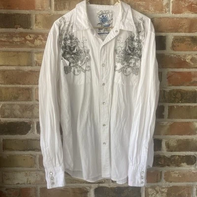 Camisa Máquina Y2K MK Talla Grande Gráfica Perla Botones a Presión Blanca  Foto 1 de 4