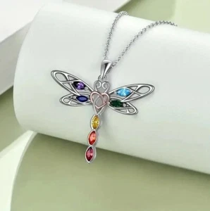 Elegant 7 Chakra Necklace Dragonfly Pendant Yoga Fashion Healing Stone Gift New - Picture 1 of 8