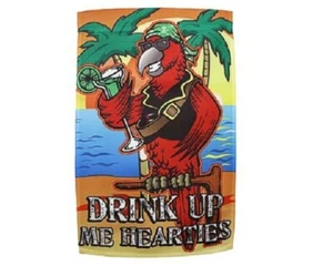 One Sided Lightweight Pirate Parrot DRINK UP ME HEARTIES 12"x18" Sleeved Banner - Picture 1 of 6
