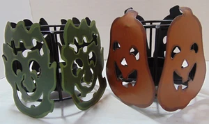 Pair Metal Square Halloween Cutout Pumpkin & Frankenstein Votive Candle - Picture 1 of 5