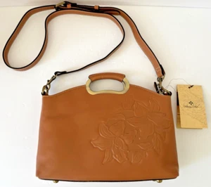 Patricia Nash Valletta Hazelnut Brown Leather Satchel Bag Purse Floral Tooled - Picture 1 of 15