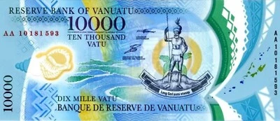 Vanuatu 10000 Vatu Polymer note. single 10,000 Vatu Banknote. 2010 Circulated - Image 1 of 2