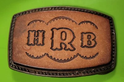 Vintage Alumaline 4108 Brass and Leather Joe Belt Buckle BB-317 Embossed - Image 1 of 4