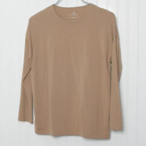 J Jill Camel Luxe Supima Cotton Long Sleeve Crew Neck Tee Top Small - Picture 1 of 8