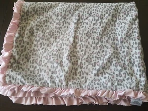 Carter's Gray Leopard Cheetah Print Ruffled Pink Satin Trim Plush Baby Blanket - Picture 1 of 5