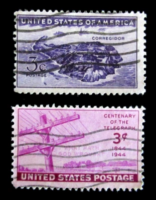 US Postage Stamp Scott 924 and 925 Corregidor and Telegraph 3 Cent No Gum - Image 1 of 2