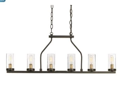 Progress Lighting Hartwell 34" 6-Light Chandelier-Seeded Glass & Brass Accents - Image 1 of 3
