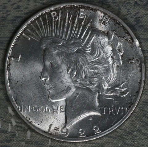 Nice Uncirculated 1922 Peace Dollar with Rim Clip - Mint Error Cover