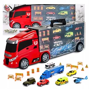 LKW Spielzeug Transporter mit 7 Mini Autos & Zubehör / Geschenk für Kinder ab 3 - Bild 1 von 12