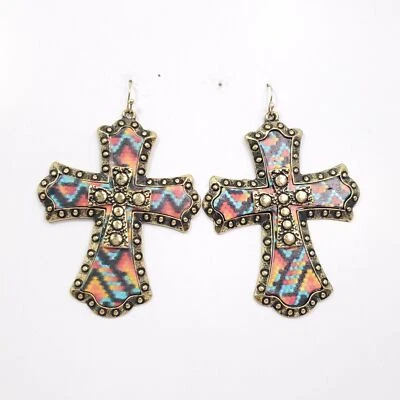 Pendientes de gancho colgantes I03 antiguos de metal tono dorado en forma de cruz Foto 1 de 4