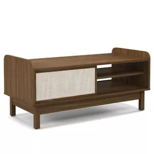Mid-Century Center Table with Storage and Weaving Sliding Door & Adjustable Shel - Picture 1 of 5