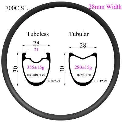 砾石自行车碳纤维轮辋 700C 28 毫米 x 30 毫米无内胎夹持公路自行车车轮 — 第 1/4 张图片