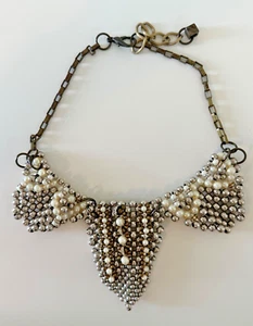 Anthropologie PEARL POINTS NECKLACE Pam Hiran Collar 3" Bib Metal Beads - Picture 1 of 11
