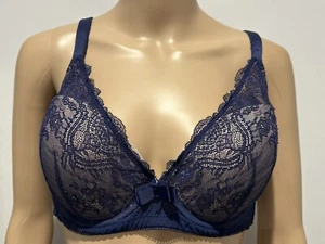 Bras And Things Underwire Lace Bra 16D Navy Blue Nude Classic - Picture 1 of 6