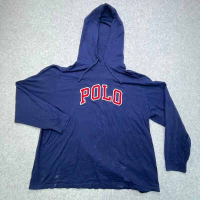 Sudadera con Capucha Polo Ralph Lauren Para Hombre 2XB Azul Cordón Deletrear Logo Ligera Foto 1 de 4