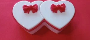 Vintage 3D RED BOW White Double Heart Jewelry Trinket Box Hidden Compartment 50s - Picture 1 of 19