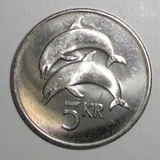 1996 Iceland 5 kronur Coin Dolphins Fish Animal Wildlife