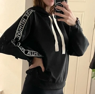 Maje Sweat Womens sz 3 Avec Bande With Love Sweatshirt Pullover Black Hoodie - Image 1 of 4