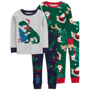 NWt Carters Kids' 4-piece Holiday Pajamas, Green - Picture 1 of 8