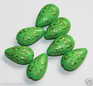 50 of vintage Acrylic teardrop beads 18x11mm Grass green with gold accent - Picture 1 of 1