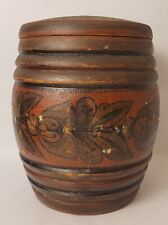 Antique Folk Art Hand Painted Kitchen Barrel & Lid Tea Jar Tobacco Dry Goods Jar