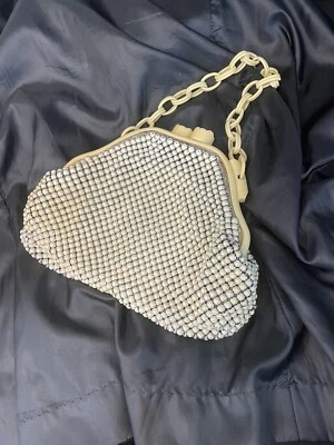 Bolso de Mano Whiting & Davis Vintage Marfil Alumesh Cartera Baquelita Mango y Marco Foto 1 de 4