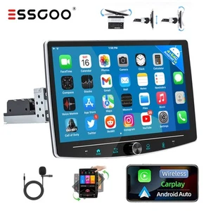 10" Carplay Car Radio 1 DIN Android 14 4+64G Rotatable Screen GPS SAT NAV BT MIC - Picture 1 of 17