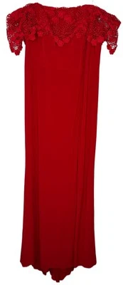 Vestido Jersey Faviana Rojo Crochet Encaje Fuera del Hombro Abertura Lateral Baile de graduación Talla 18 Foto 1 de 4