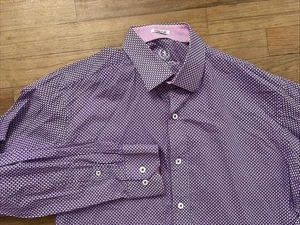 Bugatchi Shaped Fit Button Up Hemd LS Herren Medium Lila Geometrisch  - Bild 1 von 8