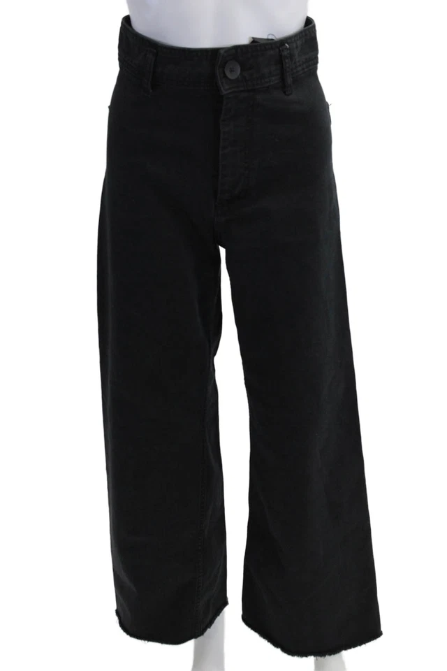 Zara Unisex Cropped Black Cotton Blend Button Pants Size 4 - Image 1 of 4