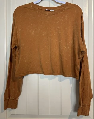 Double Zero Lovely Large Long Sleeve Crop Top t-shirt cotton casual comfort sz L - Image 1 of 4