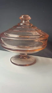 Antique Pink Footed Depression Glass Candy Dish With Lid 1920’s-1930’s 7” Tall - Picture 1 of 4