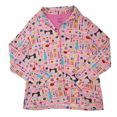 Nick & Nora Pajama PJ Shirt Top Size XXL Pink Sewing Theme Machine Thread Needle - Image 1 of 4