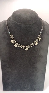 Laura Ashley Necklace Vintage Style Silver Tone Flowers and Rhinestones Boho - Picture 1 of 9