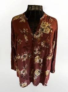TORRID Women's Rust Floral Rayon Button Down Blouse Plus Sz. 4 - Picture 1 of 8
