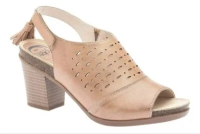 Abeo Comfort Sandals Heels Womens Tan Perforated Leather Open Toe Slingbacks 8N - Image 1 of 4