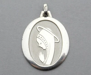 Französischer, antiker religiöser großer Silberanhänger. Heilige Jungfrau Maria. Medaille. - Bild 1 von 4