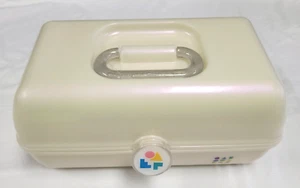 Caboodles White Opal On-The-Go Girl Retro Case #5626 Glitter-Rainbow Latch 13" - Picture 1 of 5
