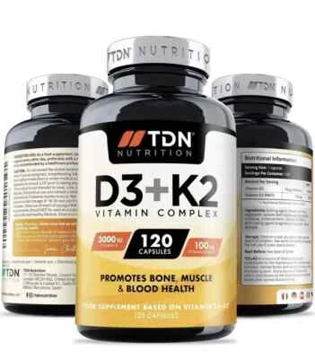 TDN Nutrition Vitamin D3 3,000 iu & K2 100ug (mk7) - 120 Vegetarian Capsules UK