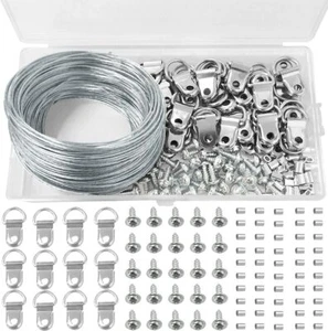 170PCS Picture Hangers Hooks 30M Wire Photo Frame Hanging Kit D Ring Stainless - Picture 1 of 7