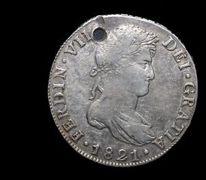 1821 Guatemala 8 Reales Spain Colony Ferdin VII Silver Coin