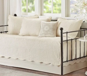 COTTAGE IVORY 6pc DAYBED COVERLET SET : FRENCH MATELASSE QUILT TILE DAY BED - Picture 1 of 9
