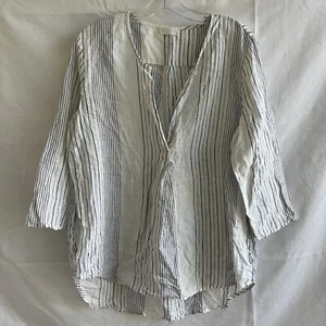 CP Shades white striped round neck with a v-cut detail 100% linen size M pockets - Picture 1 of 10