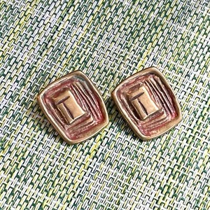 1"Rectangle Contemporary Modern Mid Century Brass Metal Art Clip Earrings - Picture 1 of 3