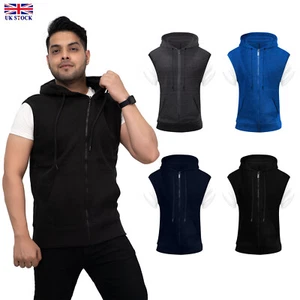 Men's Sleeveless Sweatshirt Hoodie Casual Zip-Up Sweatshirt Drawstring Top S-4XL - Picture 1 of 44