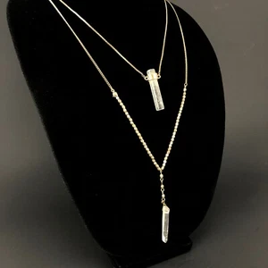 Mudd Gold-Tone Long Necklace Double Tier Crystal Pendants - Picture 1 of 3