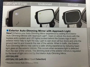 2015-2017 Subaru Outback Legacy Ext Auto Dim Mirror w/ Approach Light Blind Spot - Picture 1 of 2
