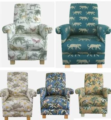 Chaises d'accent fauteuils animaux frises tissus beige cerfs naturels faisans  - Photo 1/4