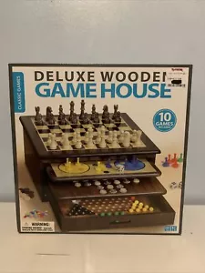 Deluxe Wooden Game House (10 Games) chess checker pachisi dice solitaire & more - Picture 1 of 4