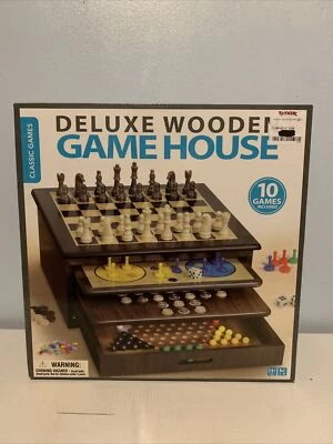 Deluxe Wooden Game House (10 Games) chess checker pachisi dice solitaire & more - Image 1 of 4